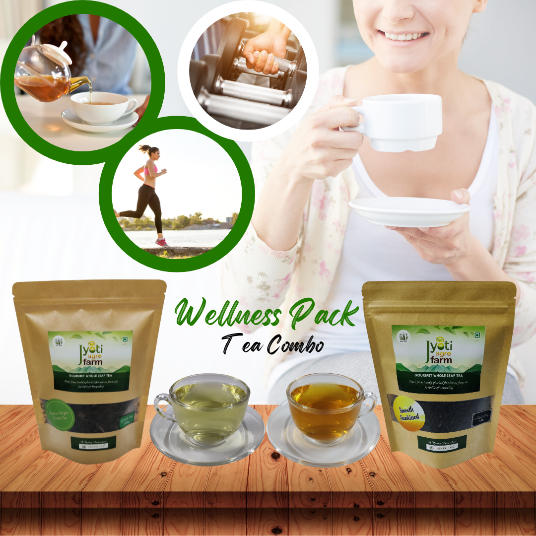WELLNESS TEA Combo Offer | 100g Natural Green Tea, 100g Smooth Sunkissed Black Leaf Tea | Mintri Tea