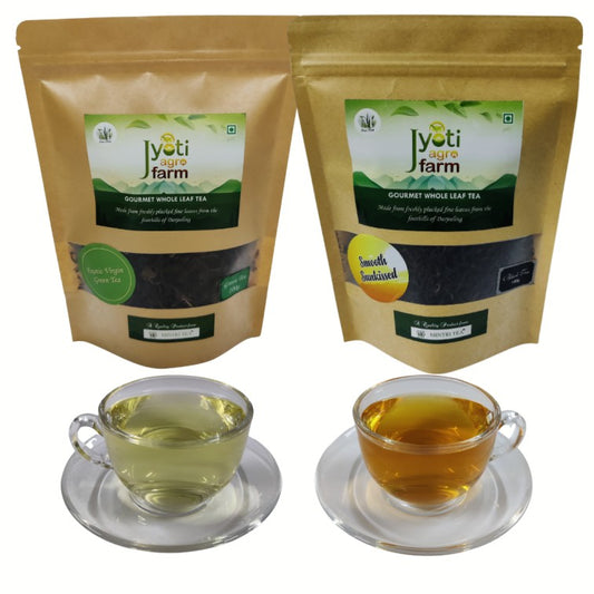 WELLNESS TEA Combo Offer | 100g Natural Green Tea, 100g Smooth Sunkissed Black Leaf Tea | Mintri Tea