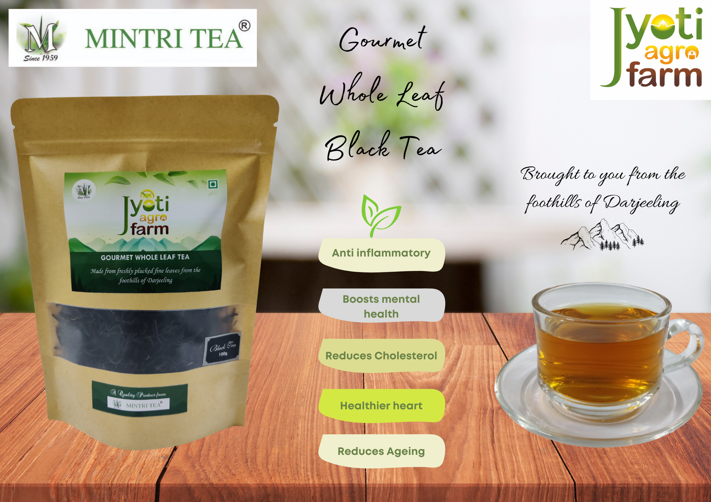 Smooth Sunkissed Premium English Orthodox Black Tea from the foothills of Darjeeling | Jyoti Agro Farm 100gms